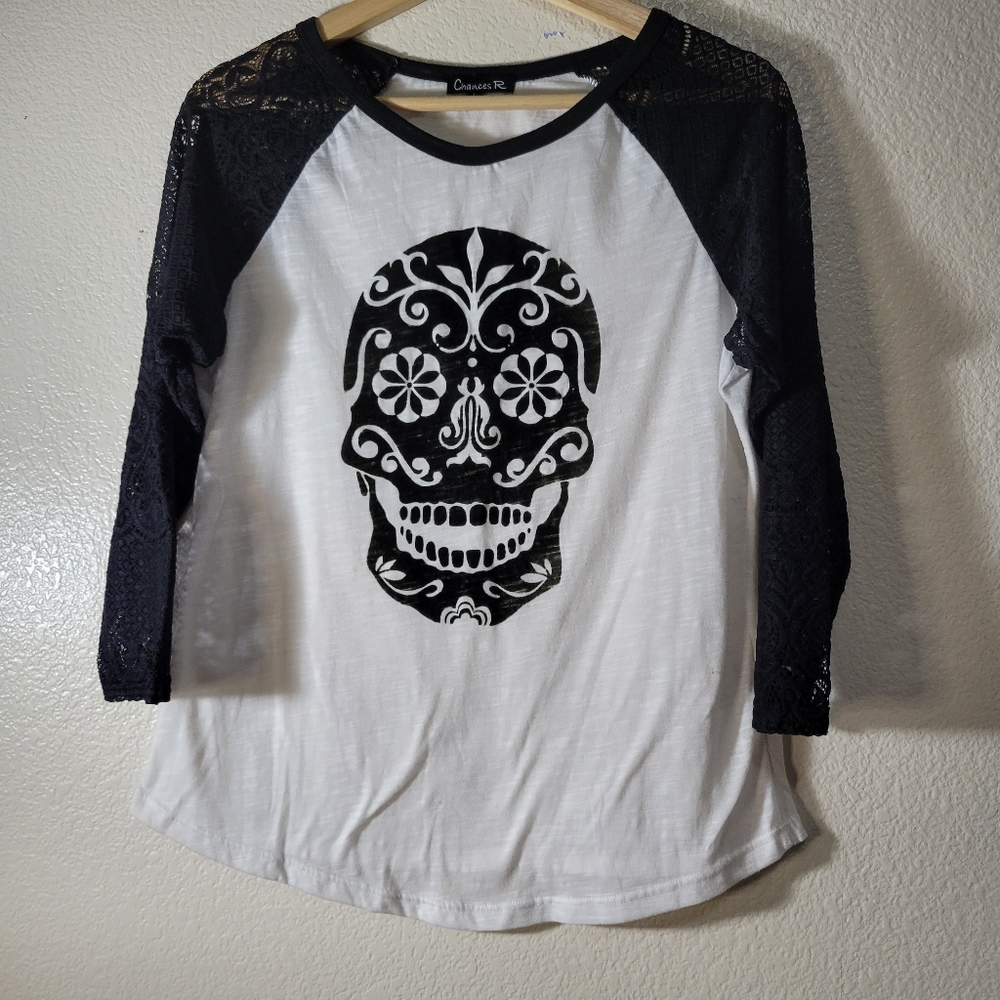 Chances R Lace Sleeve Suager Sukll Print
